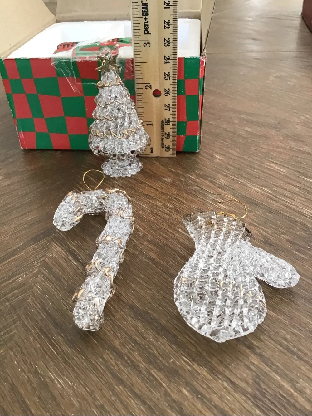 Vintage set features hand-spun glass Christmas tree ornaments